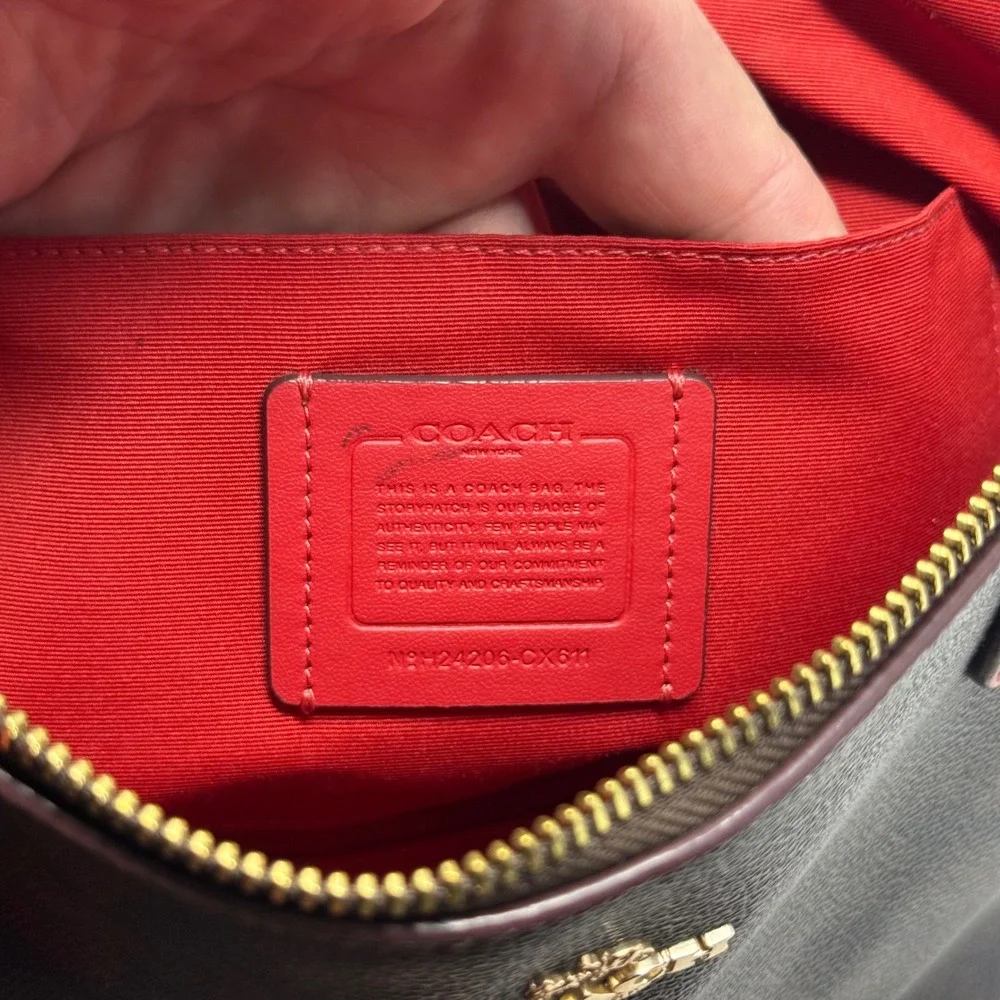 Coach Zip Top Tote Signature Canvas Brown Red CX611 Shoulder Bag